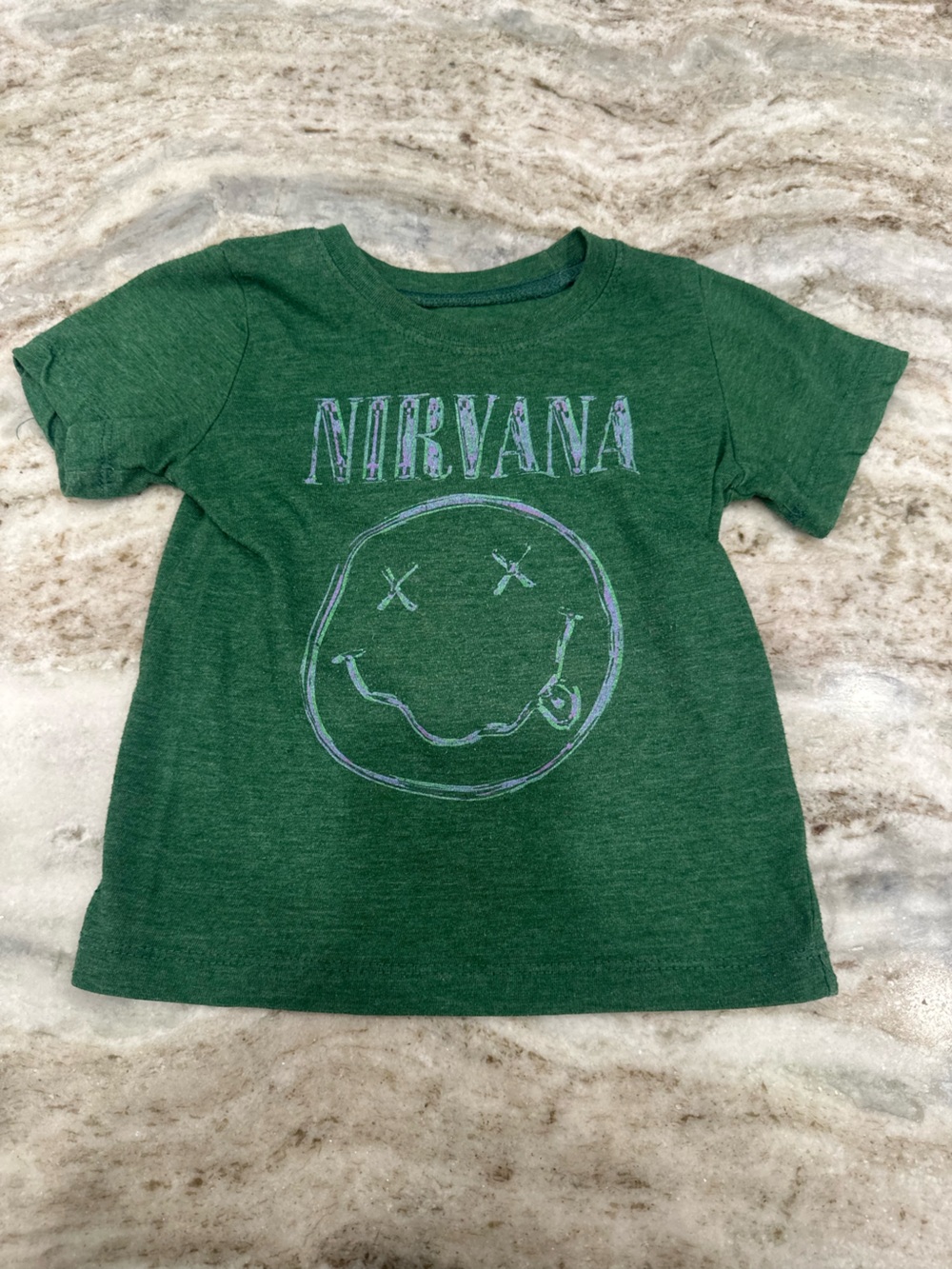 NIRVANA Green Kids Short Sleeve Tee with Purple Logo